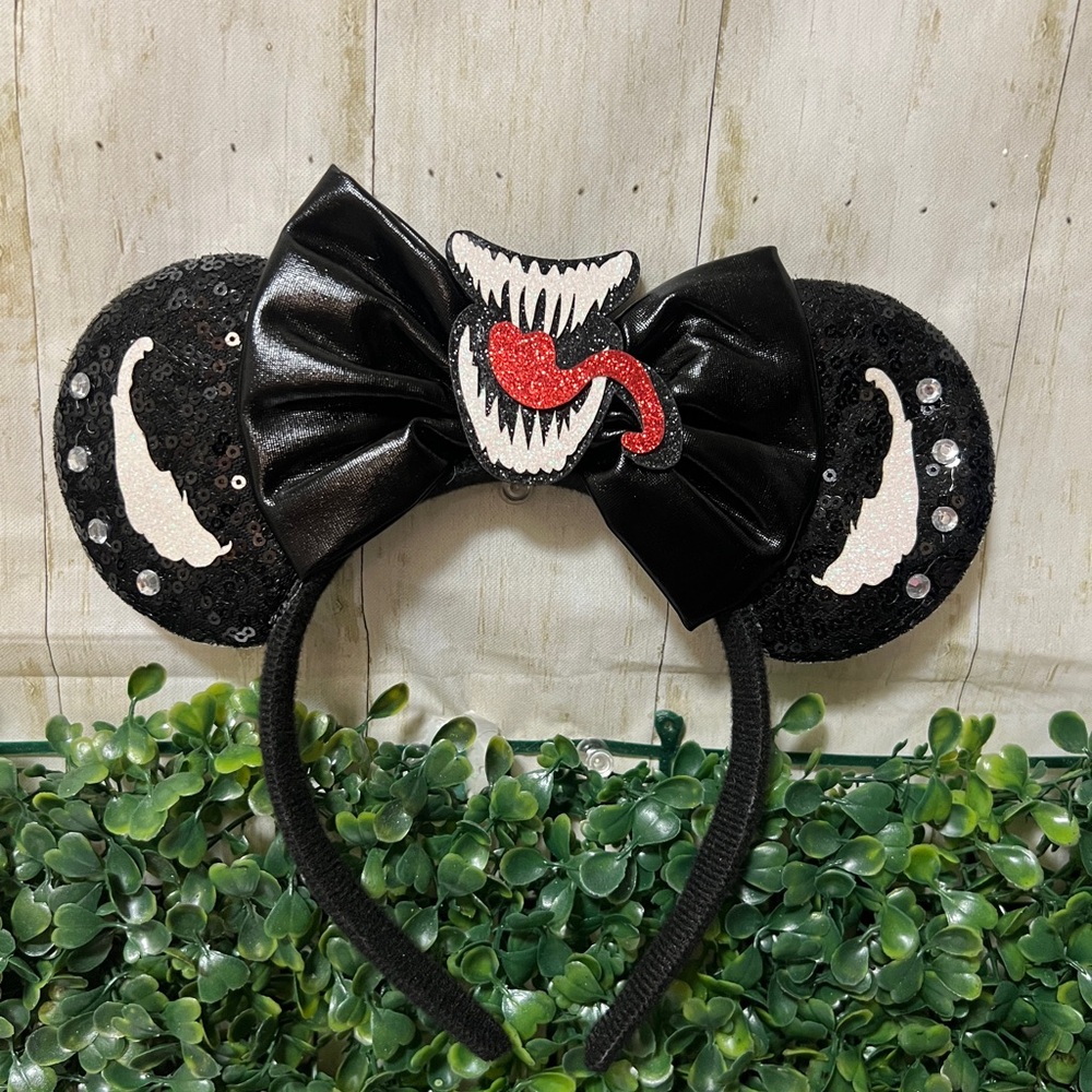 Black Sequin Kids Headband with Bow and Red Accent